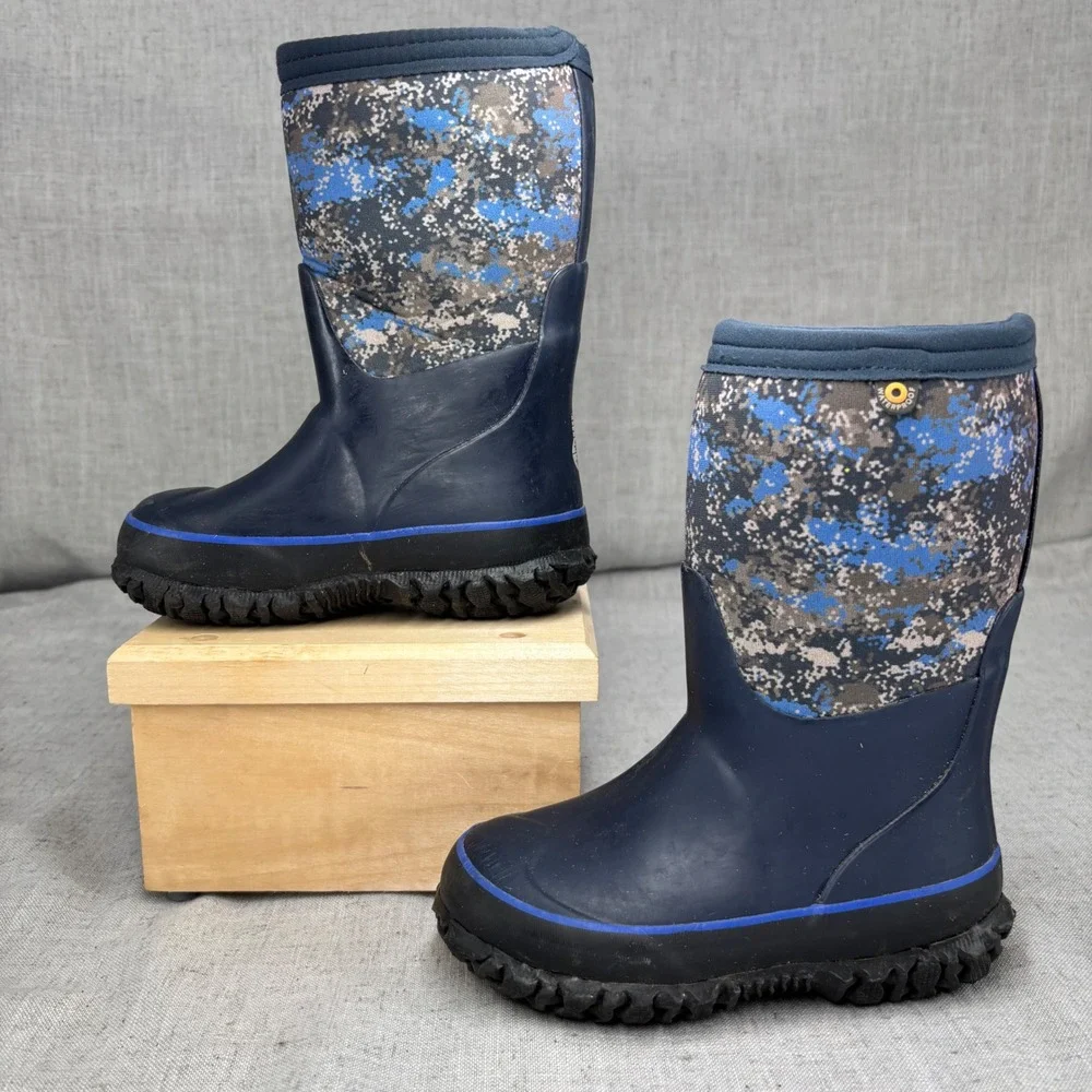 Bogs Kids Neo-Classic Digital Camo Winter Boots Navy Blue Waterproof Kid Size 10